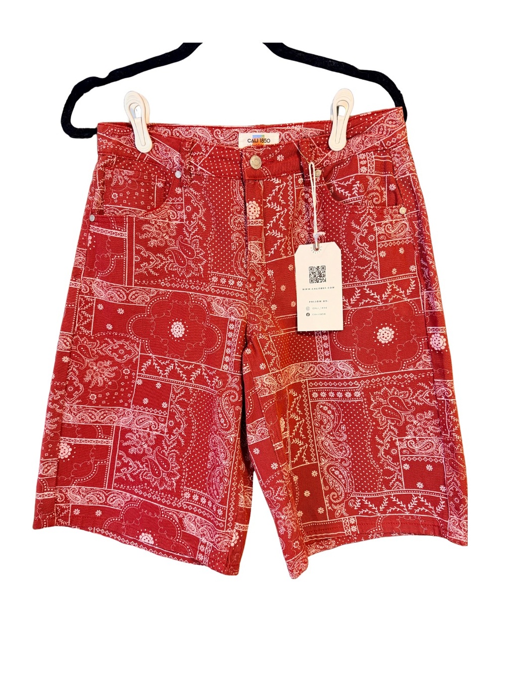 Women's Red Bandana Print Jean Shorts - Casual Summer Style